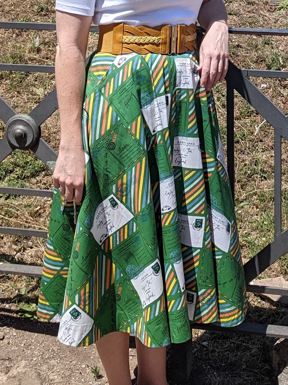 Midi Skirt with Green Postcard Print